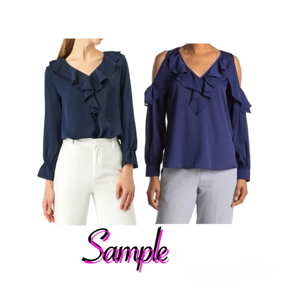 Parker Navy Ruffle V-Neck Blouse XS